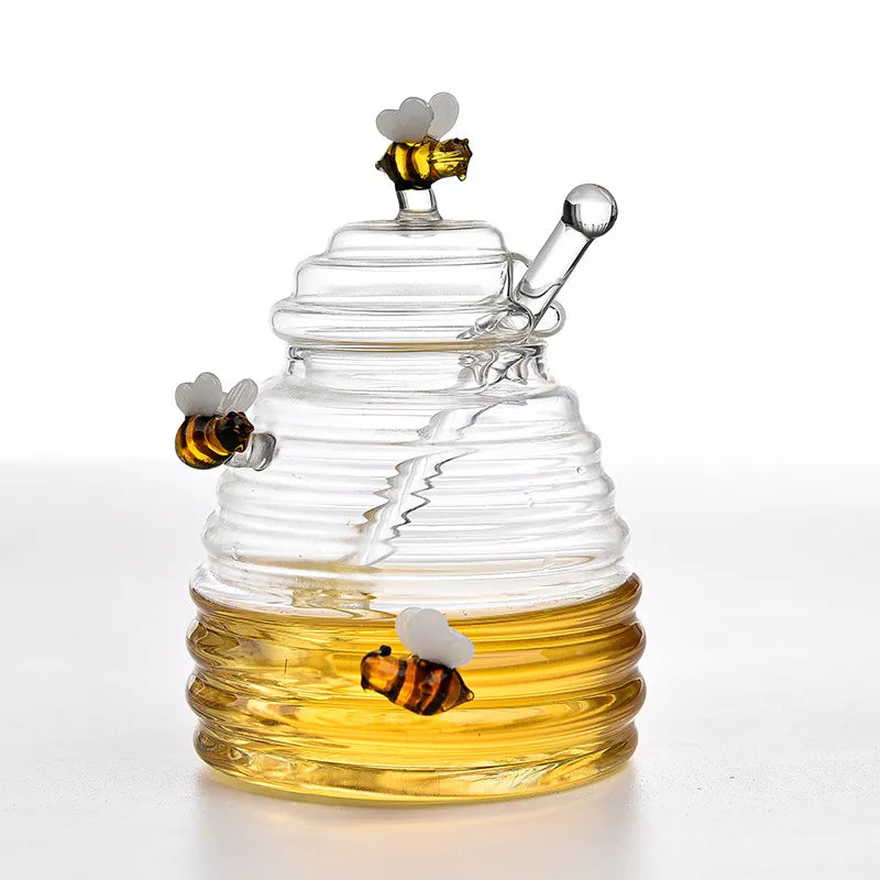 Kitchen honey storage jar with lid and glass spoon