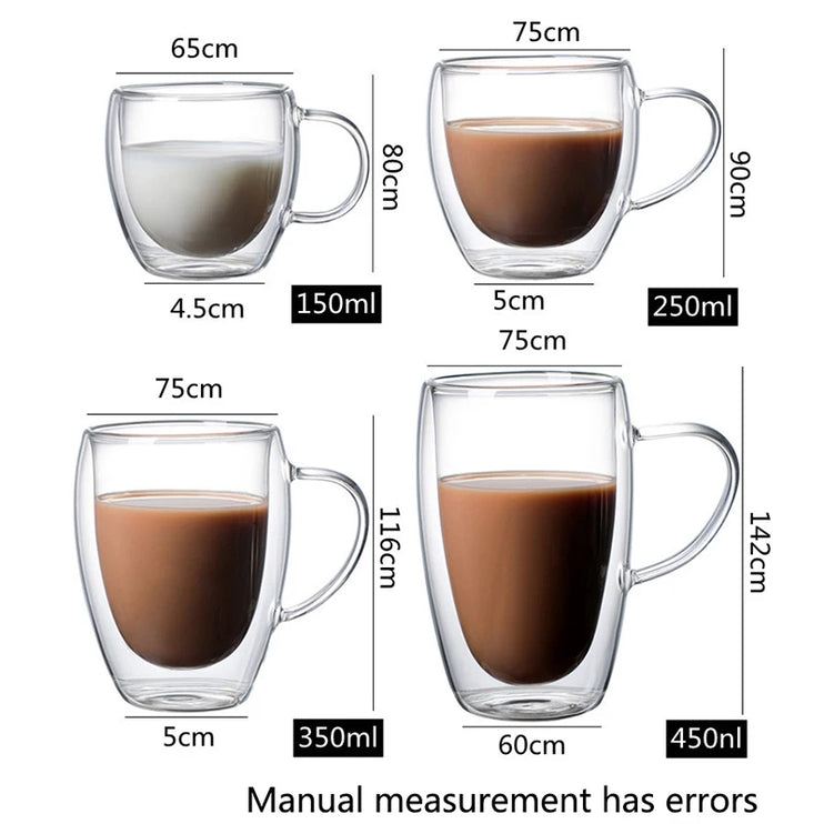 Taza de vidrio de borosilicato doble resistente al calor