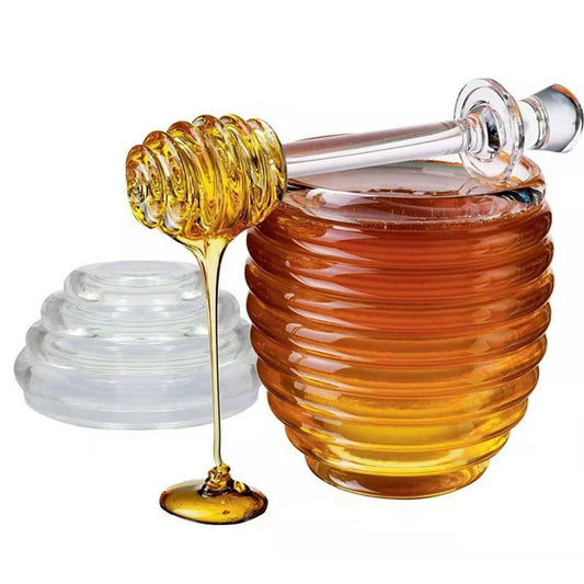 Kitchen honey storage jar with lid and glass spoon