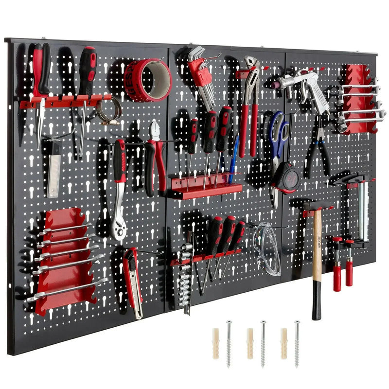 Panel perforado metálico 117 × 55 cm con 17 ganchos | Organizador de pared para herramientas (3 paneles)Paneles perforadosHardware > Hardware Accessories > Tool Storage & Organization