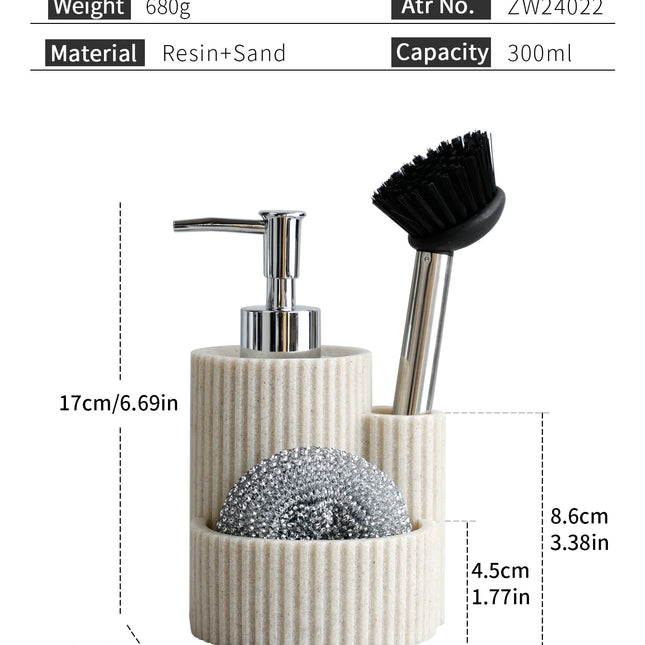 Dispensador de jabón de cocina 3 en 1 | Botella recargable con soporte para esponja y cepillo | Incluye esponja y cepilloDispensadores de jabónHome & Garden > Bathroom Accessories > Soap & Lotion Dispensers