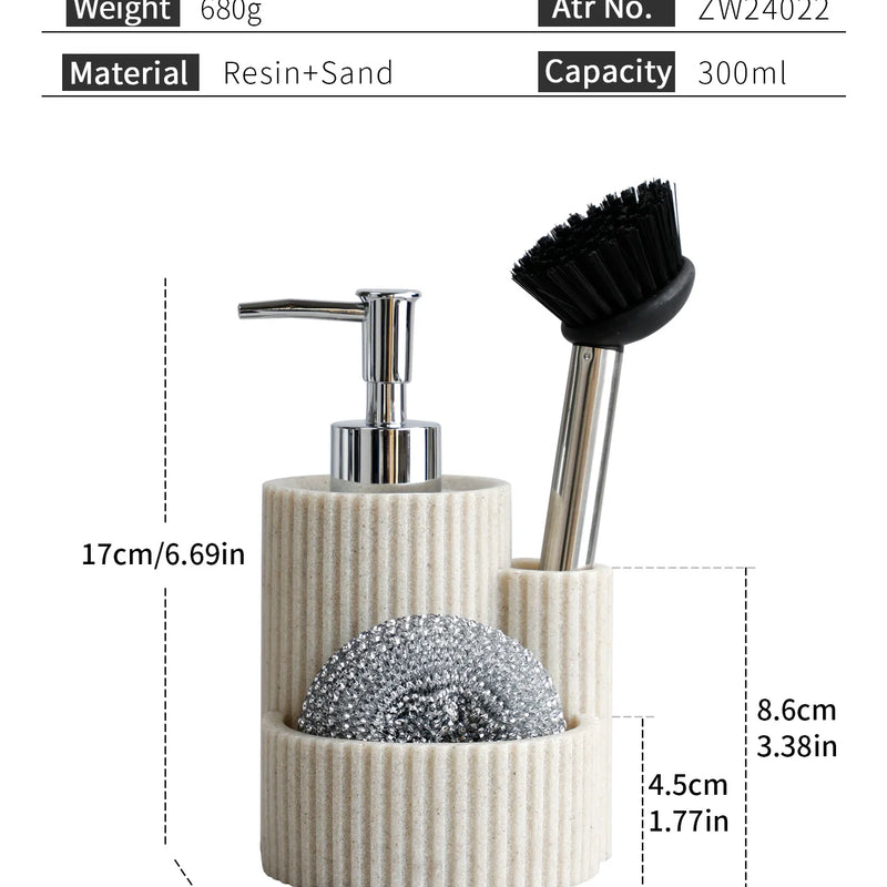 Dispensador de jabón de cocina 3 en 1 | Botella recargable con soporte para esponja y cepillo | Incluye esponja y cepilloDispensadores de jabónHome & Garden > Bathroom Accessories > Soap & Lotion Dispensers