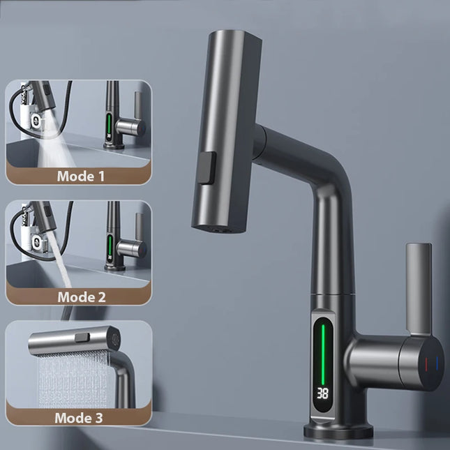 Grifo de lavabo con pantalla digital de temperatura y 3 modosGrifosHardware > Plumbing > Plumbing Fixtures > Faucets > Kitchen Sink Faucets