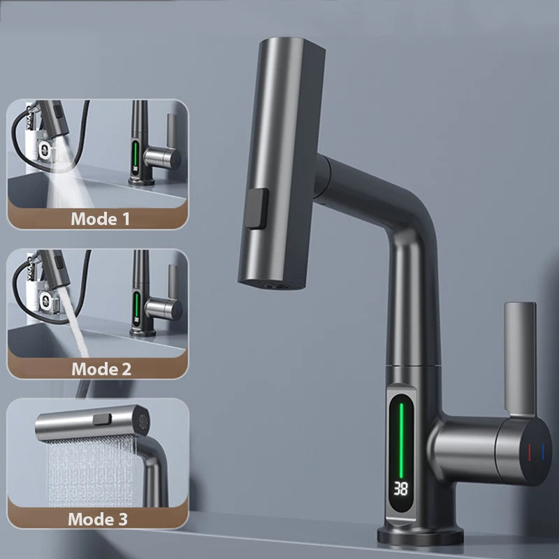 Grifo de lavabo con pantalla digital de temperatura y 3 modosGrifosHardware > Plumbing > Plumbing Fixtures > Faucets > Kitchen Sink Faucets