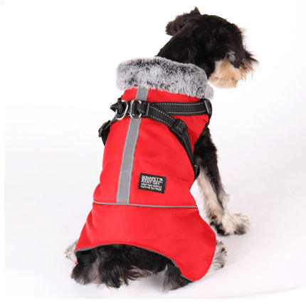 Chaqueta de invierno impermeable con arnés y reflectante para perros