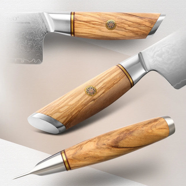 Cuchillo Nakiri de 7 pulgadas | Acero Damasco 73 capas, 62-64 HRC y mango de madera de olivaCuchillosHome & Garden > Kitchen & Dining > Kitchen Tools & Utensils > Kitchen Knives