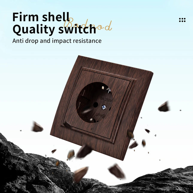 Enchufe empotrable con toma de tierra y acabado efecto madera en marrón. Plástico ignífugo, estándar UEEnchufesHardware > Power & Electrical Supplies > Power Outlets & Sockets > Wall Outlets
