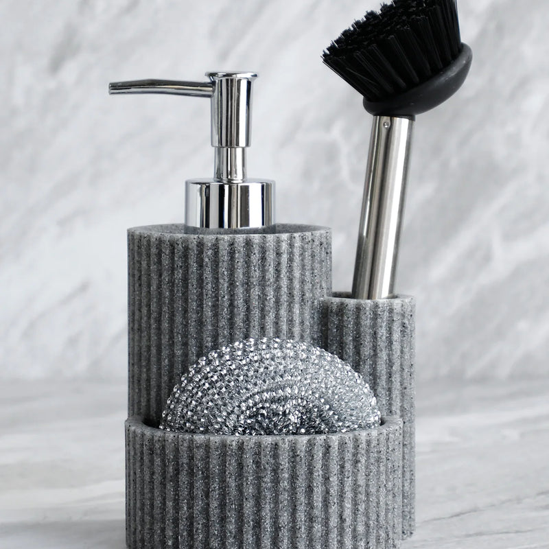 Dispensador de jabón de cocina 3 en 1 | Botella recargable con soporte para esponja y cepillo | Incluye esponja y cepilloDispensadores de jabónHome & Garden > Bathroom Accessories > Soap & Lotion Dispensers