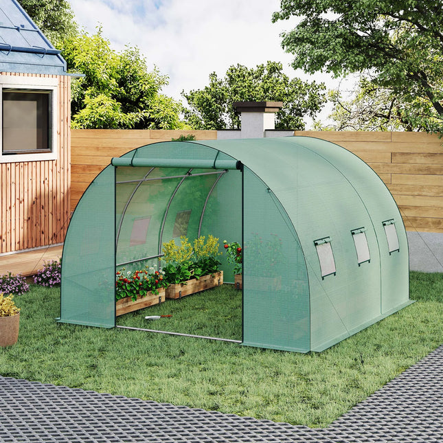Invernadero túnel transitable 3×3×2 m | estructura de acero galvanizado y cubierta PE 140 g/m² con 6 ventanas y puerta enrollableInvernaderosHome & Garden > Lawn & Garden > Gardening > Greenhouses