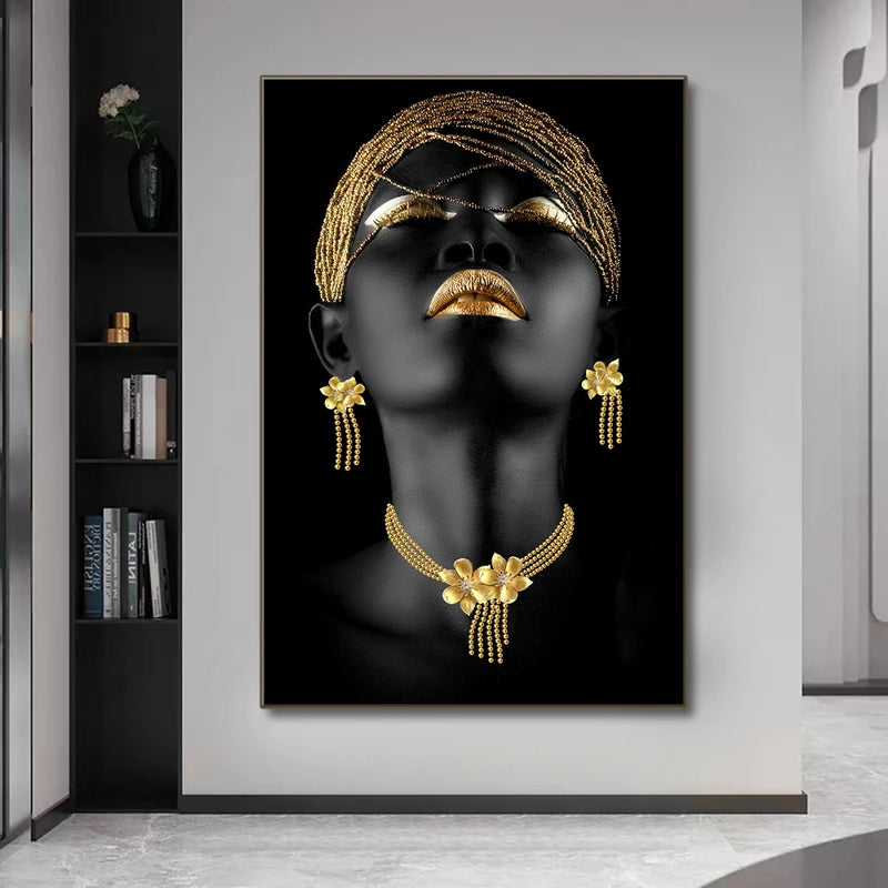 Impresión en lienzo de mujer africana con joyas doradasCuadrosHome & Garden > Decor > Artwork > Posters, Prints, & Visual Artwork > Posters