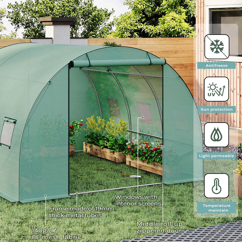 Invernadero túnel transitable 3×3×2 m | estructura de acero galvanizado y cubierta PE 140 g/m² con 6 ventanas y puerta enrollableInvernaderosHome & Garden > Lawn & Garden > Gardening > Greenhouses