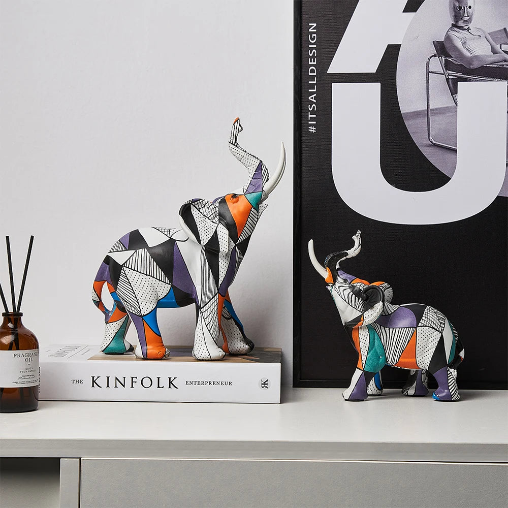 Figuras de elefantes multicolor decorativas de resina
