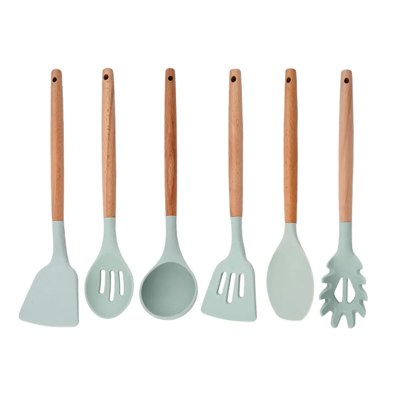 Juego de utensilios para cocina de silicona antiadherentes con mango de maderaUtensilios de cocinaHome & Garden > Kitchen & Dining > Kitchen Tools & Utensils > Kitchen Utensil Sets