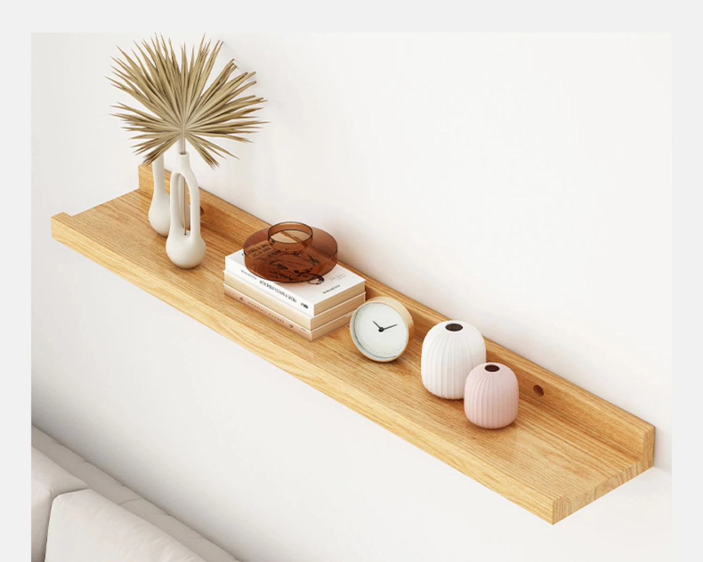 Rectangular wooden hanging shelf without drilling