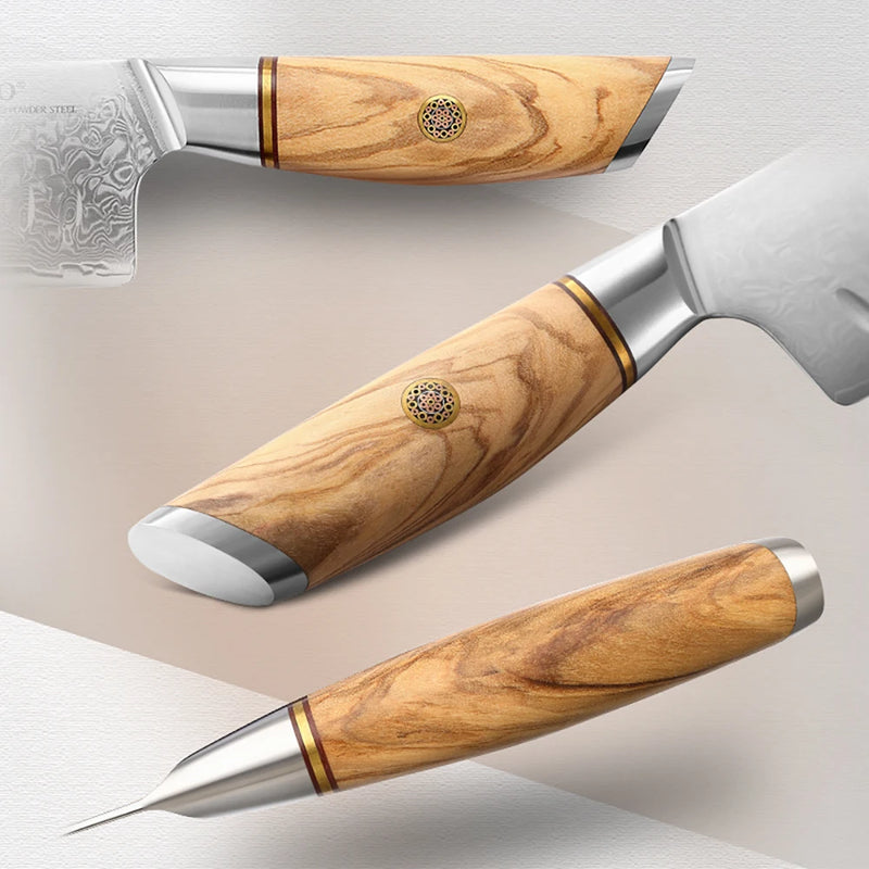 Cuchillo de chef 8,5" acero damasco 73 capas con mango de olivo y remaches de cobreCuchillosHome & Garden > Kitchen & Dining > Kitchen Tools & Utensils > Kitchen Knives