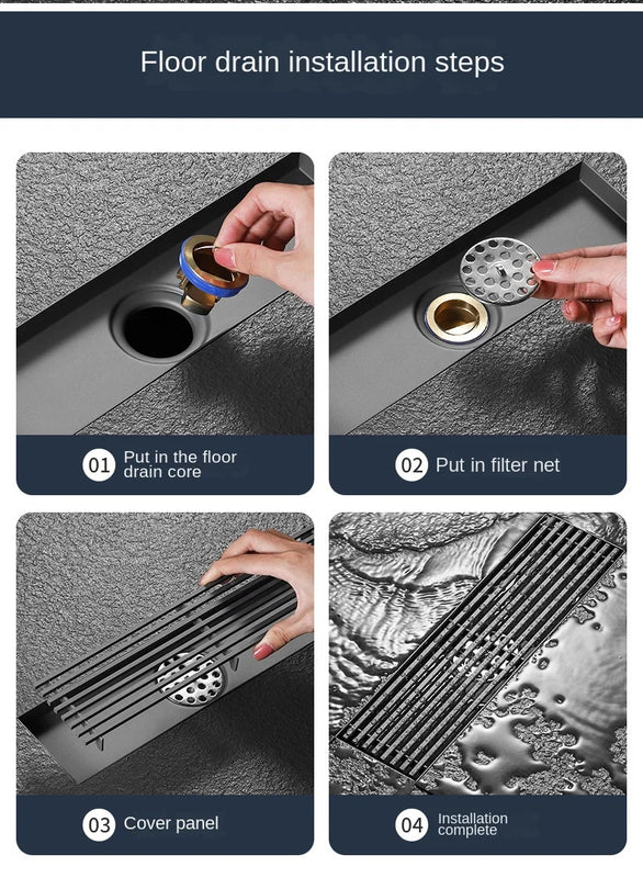 Desagüe de suelo rectangular de acero inoxidable color grisDesagües