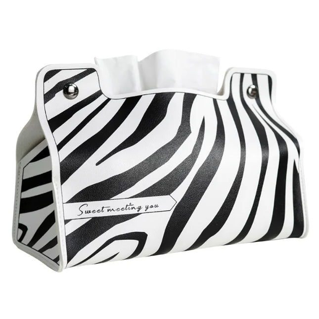 Faux leather tissue box with prints