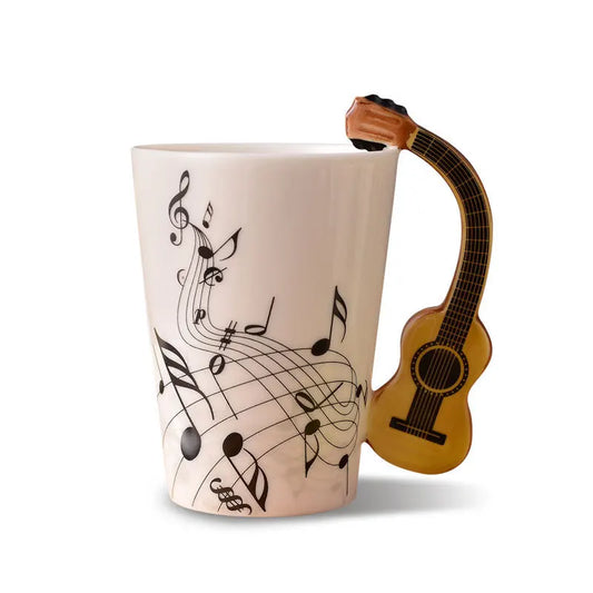 250ml ceramic mug with musical note design and instrument-shaped knob