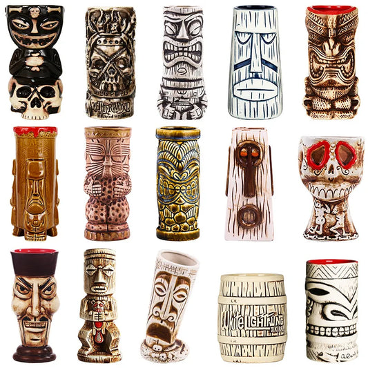 Pichets et verres Tiki en céramique d'inspiration hawaïenne 300-700 ml