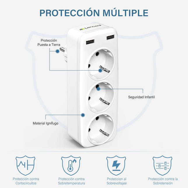 Extensor de enchufe de pared 5 en 1 (3 tomas + 2 USB) 4000 W 16 ARegletasElectronics > Electronics Accessories > Power > Power Strips & Surge Suppressors