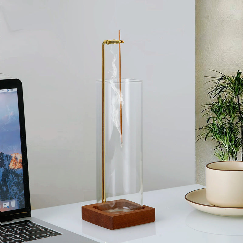 Porta inciensos de madera con bandeja de vidrio anticenizaAmbientadoresHome & Garden > Decor > Home Fragrance Accessories > Incense Holders