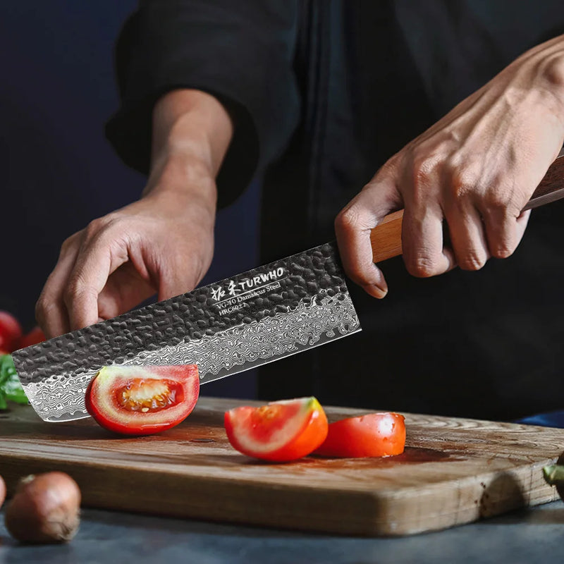 Cuchillo Nakiri japonés de 7" forjado a mano en acero de Damasco con mango de palisandroCuchillosHome & Garden > Kitchen & Dining > Kitchen Tools & Utensils > Kitchen Knives