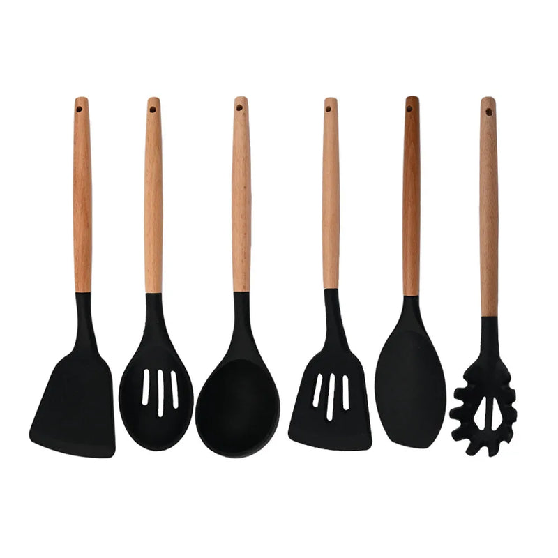 Juego de utensilios para cocina de silicona antiadherentes con mango de maderaUtensilios de cocinaHome & Garden > Kitchen & Dining > Kitchen Tools & Utensils > Kitchen Utensil Sets