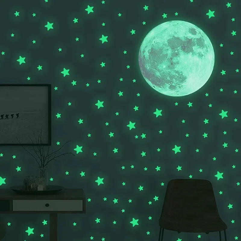 Pegatinas luminosas de pared de luna y estrellasAdhesivos