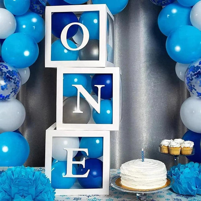 Transparent box with letters for balloons