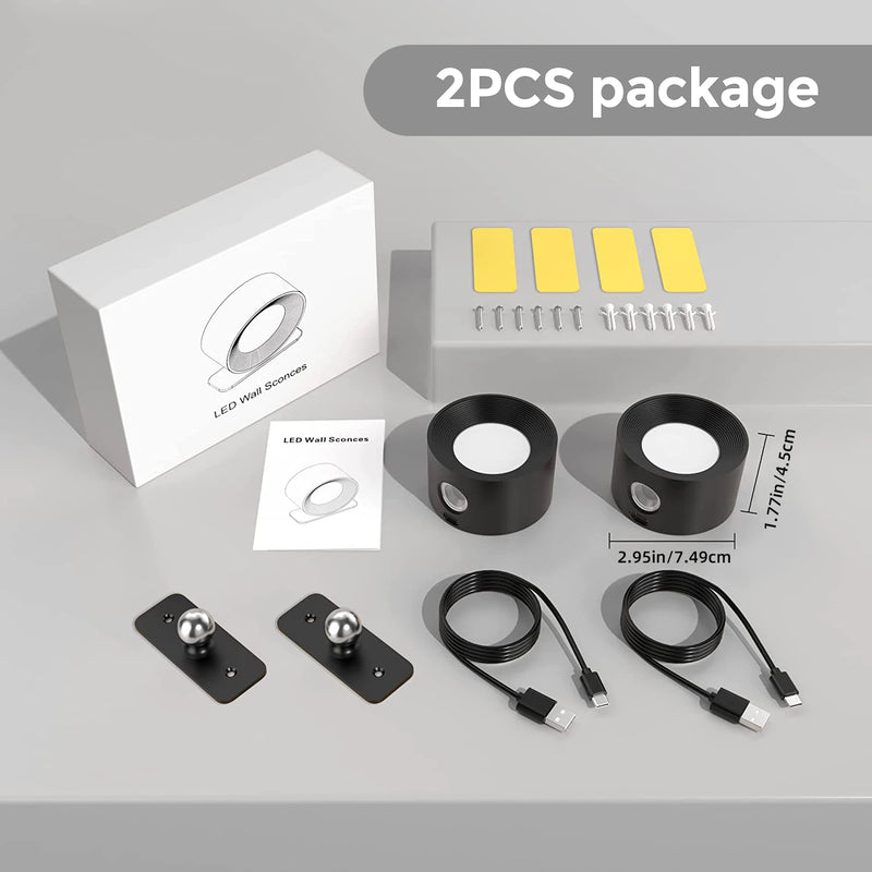 Candelabros LED de pared, 3 niveles de brillo, táctil giratorio de 360°Lámparas de pared