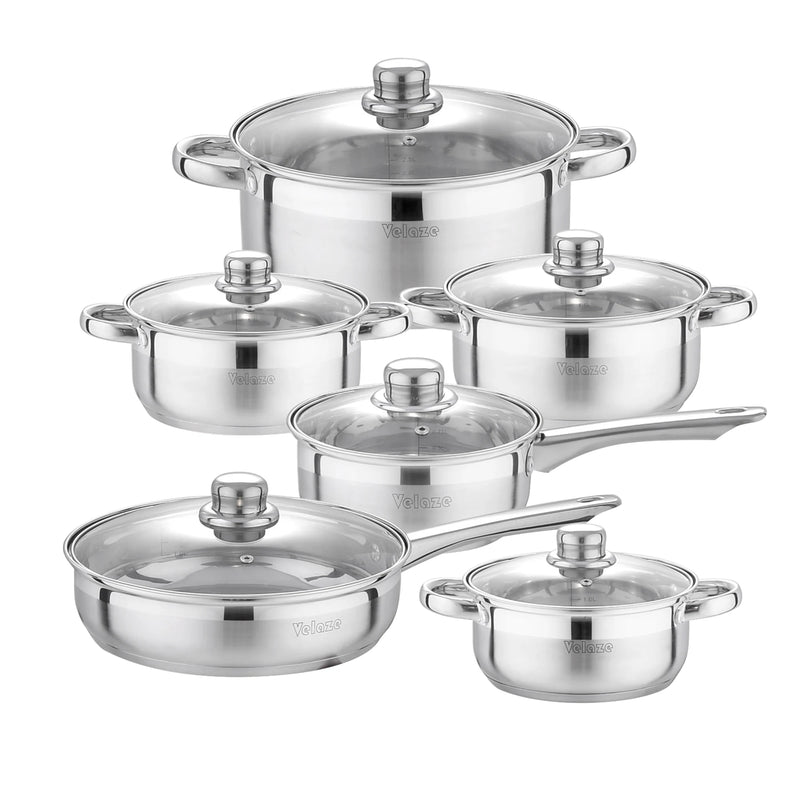 Juego de ollas y sartenes de acero inoxidable 12 piezas con tapas de cristal | Compatible con inducciónOllasHome & Garden > Kitchen & Dining > Cookware & Bakeware > Cookware > Cookware Sets