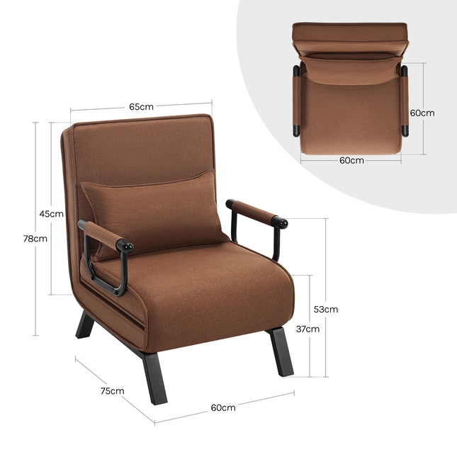 Sillón cama 3-en-1 plegable de lino | respaldo 5 posiciones, cojín extraíble y estructura metálica (150 kg)SillonesFurniture > Chairs > Chaises > Armless Chaises