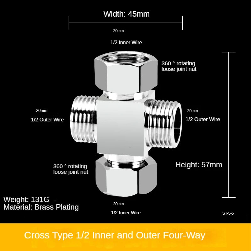 Divisor de grifo 1/2” de latón macizo · Conector en T tres vías · Una entrada y dos salidas para mangueras y tuberíasAdaptadoresHardware > Plumbing > Plumbing Fittings & Supports > Pipe Connectors