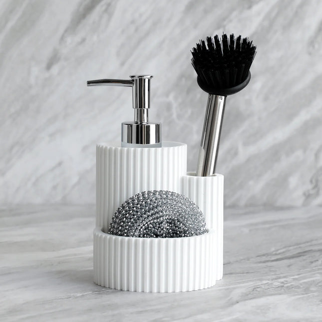 Dispensador de jabón de cocina 3 en 1 | Botella recargable con soporte para esponja y cepillo | Incluye esponja y cepilloDispensadores de jabónHome & Garden > Bathroom Accessories > Soap & Lotion Dispensers