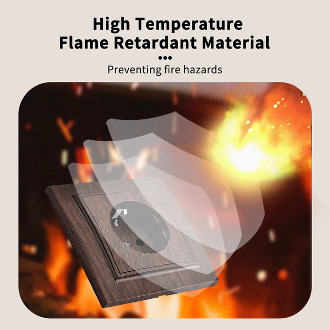 Enchufe empotrable con toma de tierra y acabado efecto madera en marrón. Plástico ignífugo, estándar UEEnchufesHardware > Power & Electrical Supplies > Power Outlets & Sockets > Wall Outlets