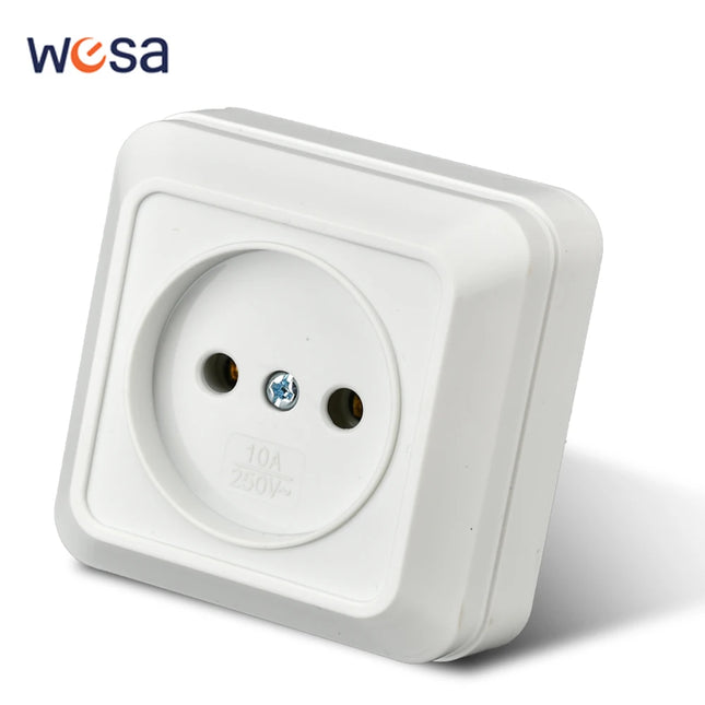 Enchufe de superficie blanco con toma de tierra | Estándar UE 64×64 mm | Plástico Ignífugo + LatónEnchufesHardware > Power & Electrical Supplies > Power Outlets & Sockets > Wall Outlets