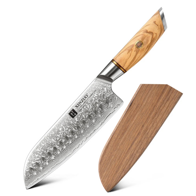 Santoku 7" cuchillo de cocina de acero Damasco 73 capas con mango de olivoCuchillosHome & Garden > Kitchen & Dining > Kitchen Tools & Utensils > Kitchen Knives > Santoku Knives