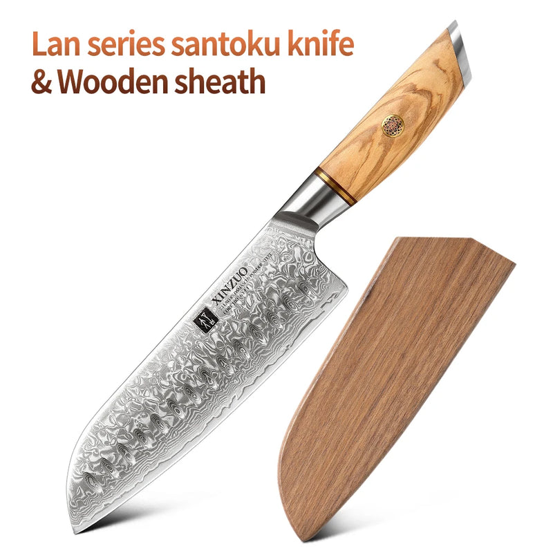 Santoku 7" cuchillo de cocina de acero Damasco 73 capas con mango de olivoCuchillosHome & Garden > Kitchen & Dining > Kitchen Tools & Utensils > Kitchen Knives > Santoku Knives