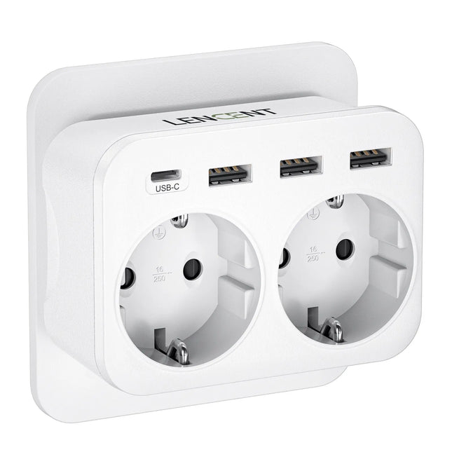 Extensor de enchufe de pared 6 en 1 (2 AC + 3 USB + USB-C) 4000 W 16 ARegletasElectronics > Electronics Accessories > Power > Power Strips & Surge Suppressors