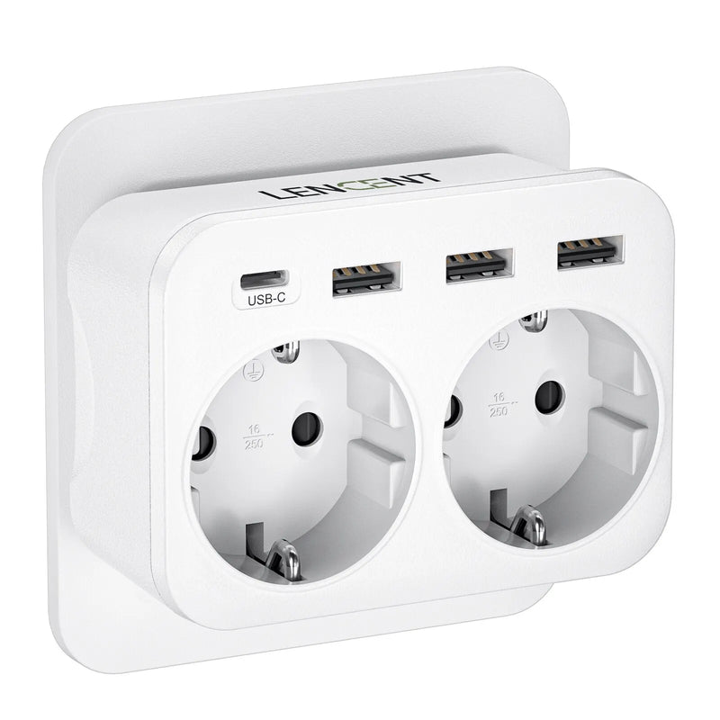 Extensor de enchufe de pared 6 en 1 (2 AC + 3 USB + USB-C) 4000 W 16 ARegletasElectronics > Electronics Accessories > Power > Power Strips & Surge Suppressors