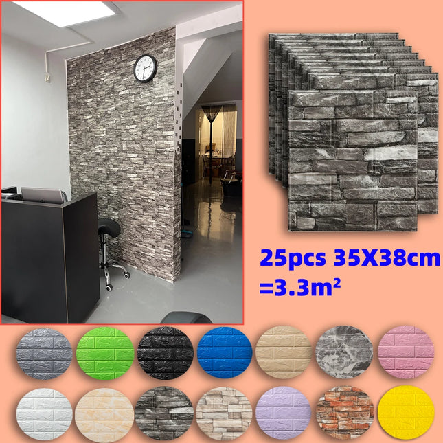 Vinyle décoratif effet brique en pierre auto-adhésif 3D