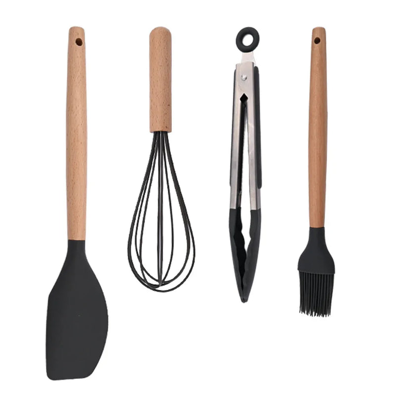 Juego de utensilios para cocina de silicona antiadherentes con mango de maderaUtensilios de cocinaHome & Garden > Kitchen & Dining > Kitchen Tools & Utensils > Kitchen Utensil Sets