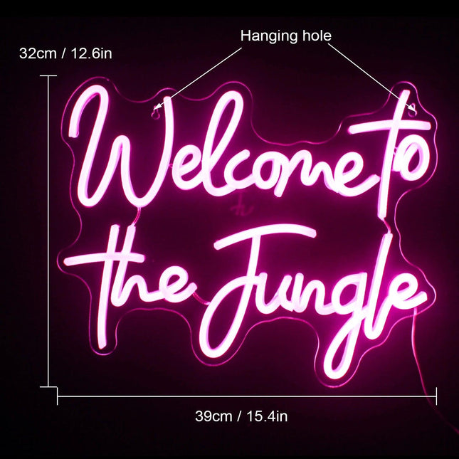 Letrero de neón con luz LED decorativo para pared bienvenido a la jungla