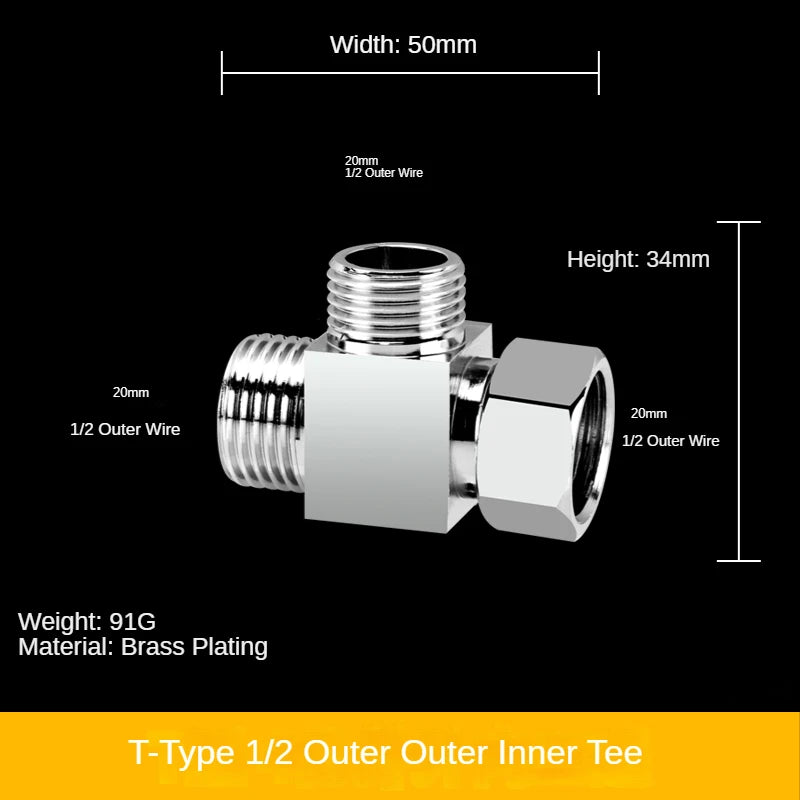 Divisor de grifo 1/2” de latón macizo · Conector en T tres vías · Una entrada y dos salidas para mangueras y tuberíasAdaptadoresHardware > Plumbing > Plumbing Fittings & Supports > Pipe Connectors
