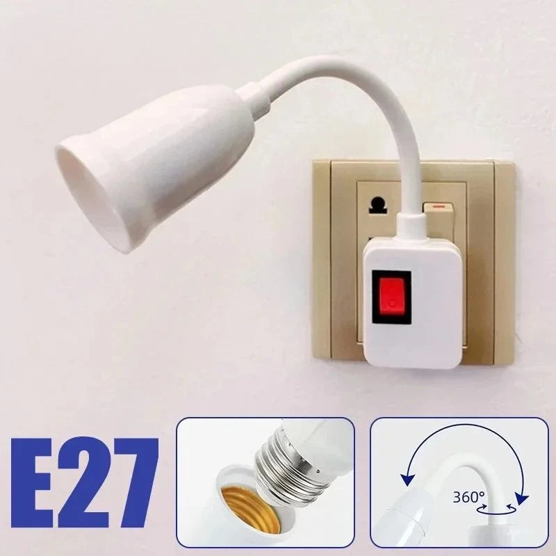 Portalámparas E27 con interruptor y enchufe directo | Cabeza giratoria, brazo flexible, 220 V, material ignífugoPortalámparasHome & Garden > Lighting