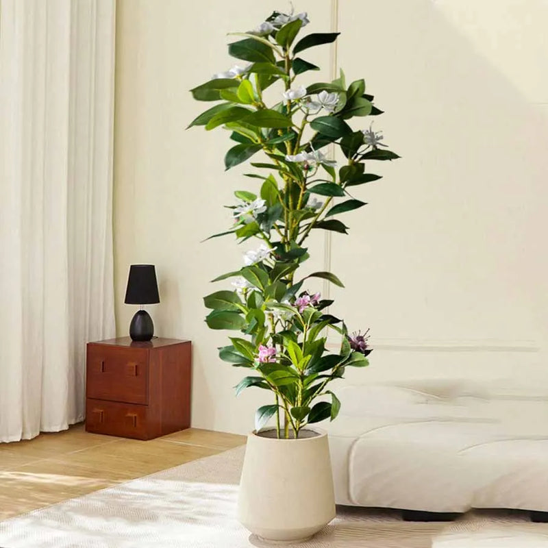 Ficus artificial tropical con flores blancas y rosas | 80/120 cm decoración hogar y jardín sin macetaPlantas artificialesHome & Garden > Decor > Artificial Flora > Artificial Flowering Plants
