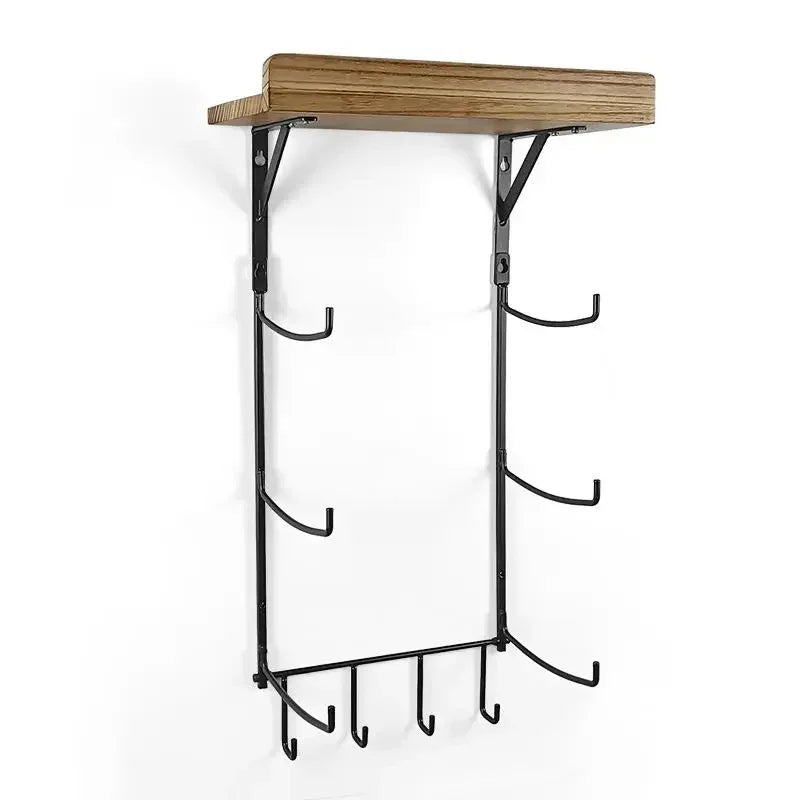 Soporte de pared para esterilla de yoga con estante de madera y ganchosEstantes