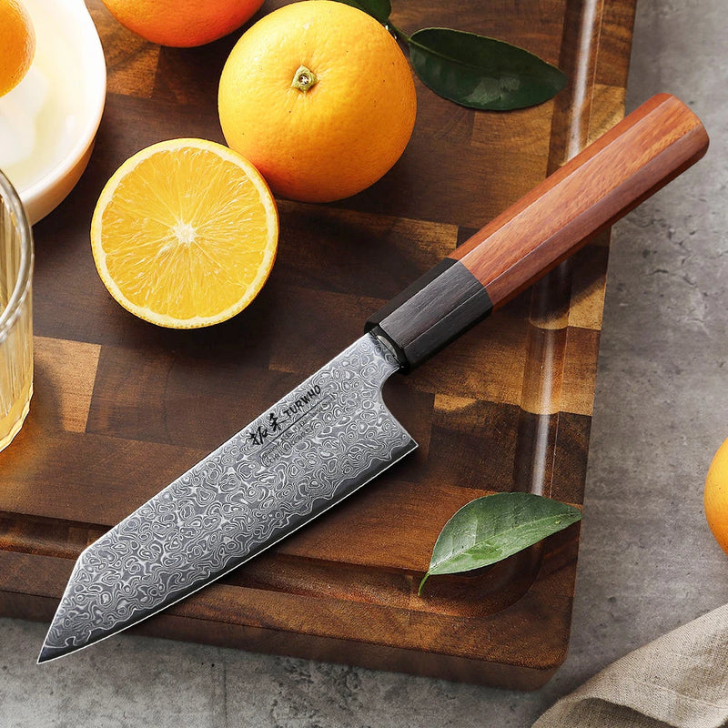 Cuchillo utilitario japonés de 5 pulgadas de acero de Damasco forjado a mano con mango clásico octogonalCuchillosHome & Garden > Kitchen & Dining > Kitchen Tools & Utensils > Kitchen Knives