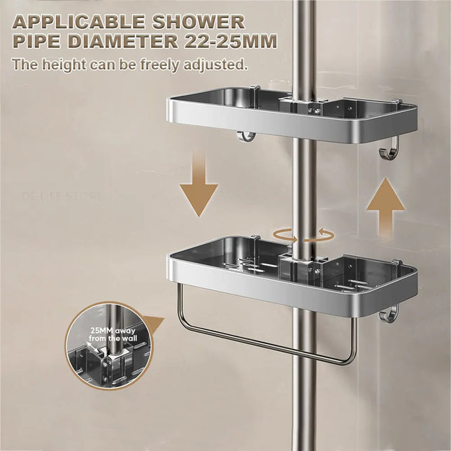 Étagère de douche en aluminium avec porte-serviettes