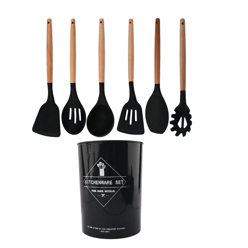 Juego de utensilios para cocina de silicona antiadherentes con mango de maderaUtensilios de cocinaHome & Garden > Kitchen & Dining > Kitchen Tools & Utensils > Kitchen Utensil Sets